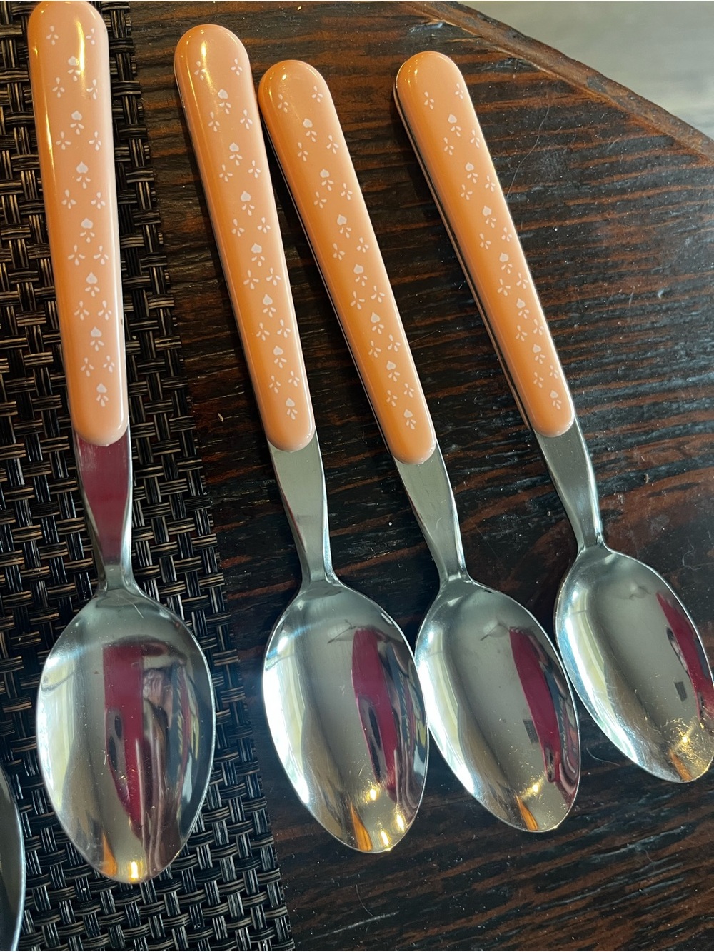 Pink/ Peach Floral Handle Stainless Steel Cutlery Set. Service for 4